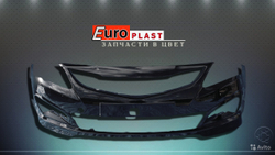 Передний бампер черный на Hyundai Solaris 2014-2017