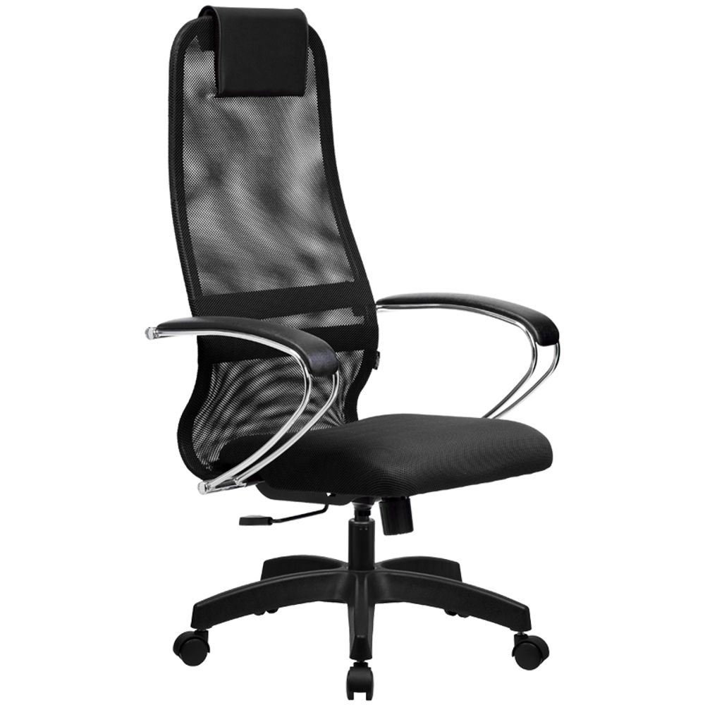 Кресло руководителя Метта SU-BK-8 PL, ткань-сетка черная №20, спинка-сетка, топ-ган (101/001, 131/001)