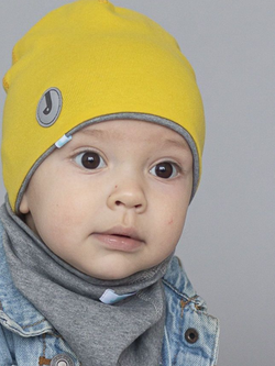 Комплект Шапка трикотажная+снуд (Желтый, Серый меланж) ФЛАЙ