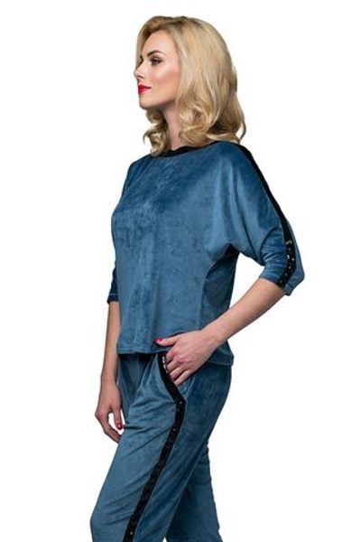 Домашний костюм из бархатистой ткани с декором из пайеток (Размер: L) (Цвет: голубой)