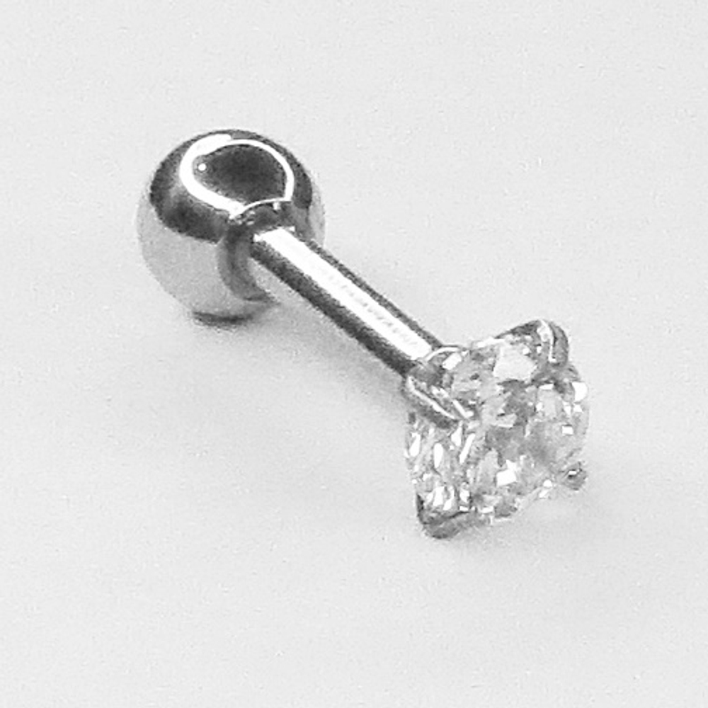 Микроштанга ( 6 мм) для пирсинга уха с прозрачным кристаллом Круг 3 мм. Медицинская сталь. 1шт.
