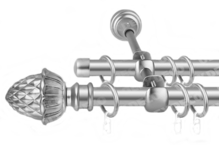 Карниз кованый для штор Магнолия d16/16 мм двухрядный, цвет хром матовый