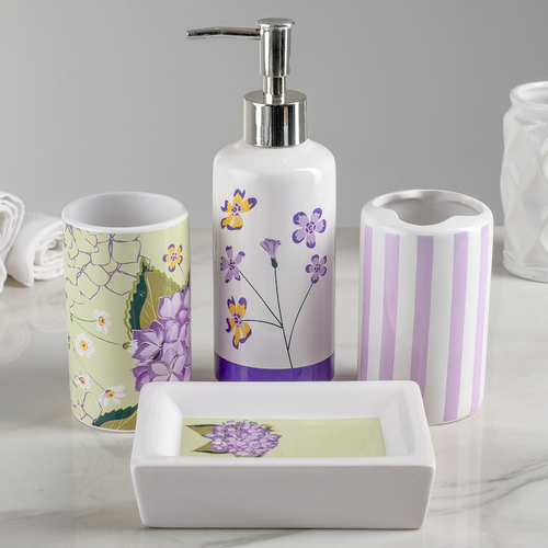 Набор аксессуаров для ванной комнаты «Весна», 4 предмета (дозатор 350 мл, мыльница, 2 стакана)