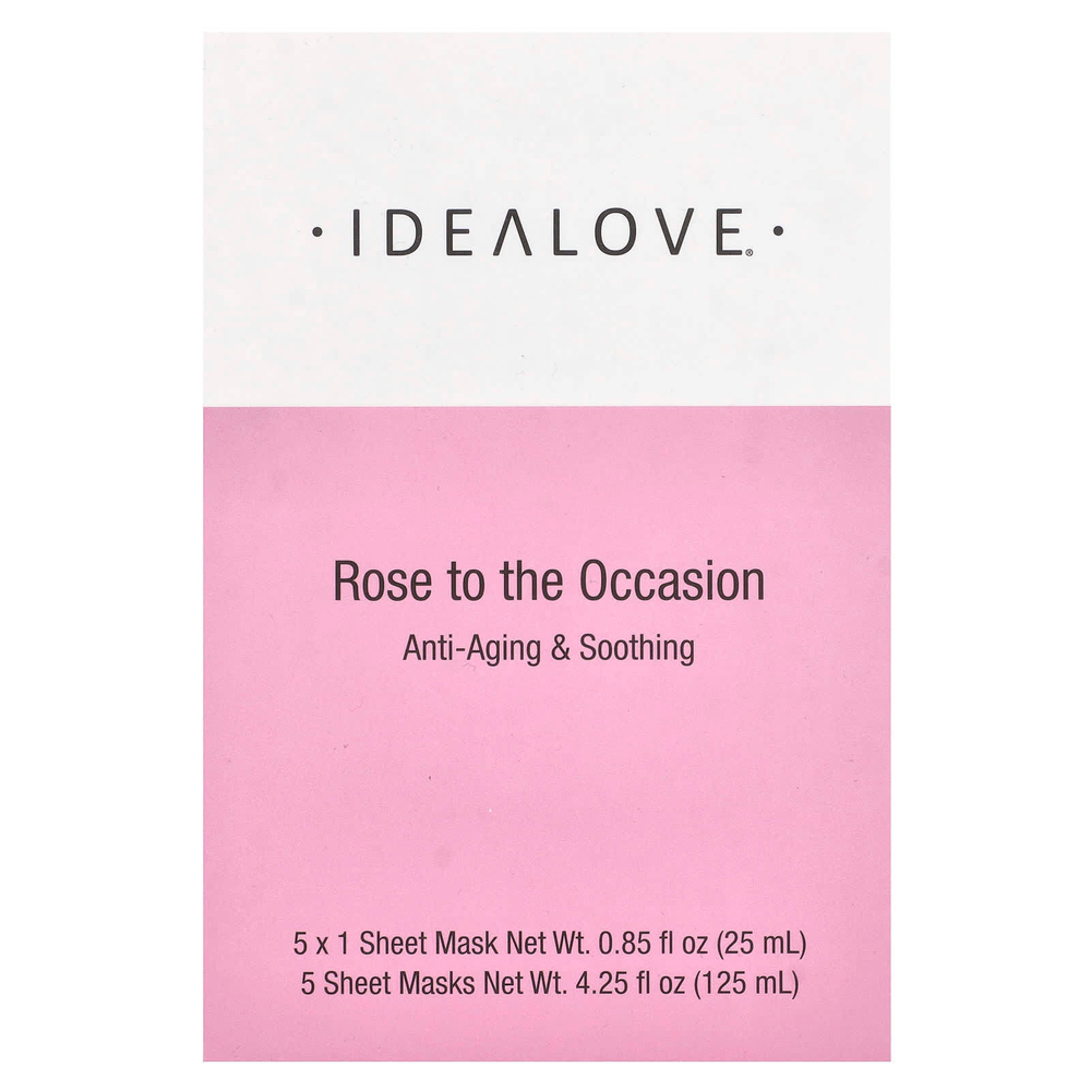 Idealove, Rose to the Occasion, 5 тканевых косметических масок, 25 мл (0,85 жидк. унции) каждая