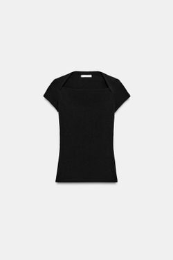 ZARA ФУТБОЛКА С КВАДРАТНЫМ ВЫРЕЗОМ, ЧЕРНЫЙ