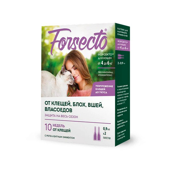 FORSECTO Капли для кошек от 4 до 6 кг, 0.9 мл инсектоакарицидные (Форсекто)
