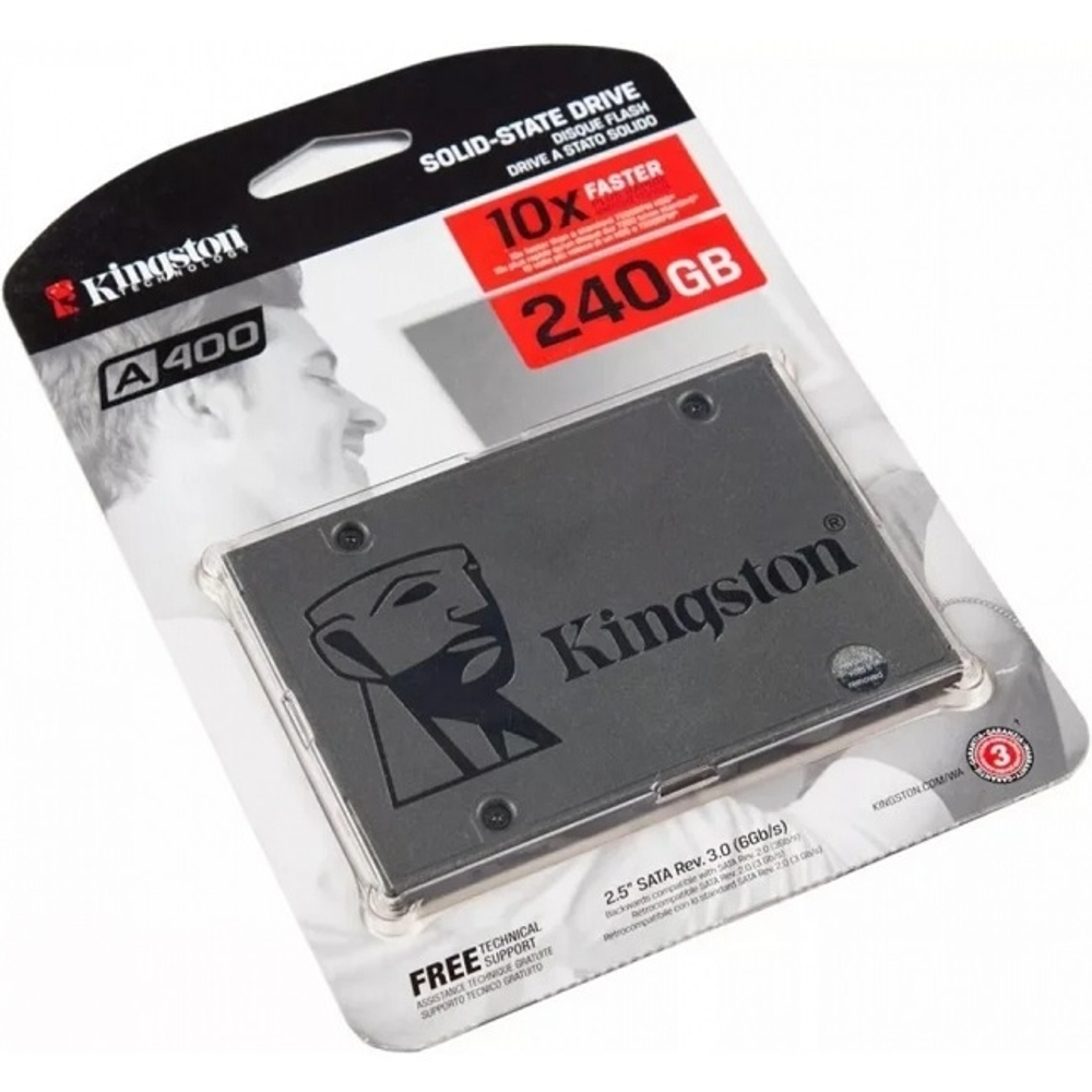 Жесткий диск SSD 2.5" 240Gb Kingston A400, 550/450MBs, 87000 IOPS, TLC, SATA-III (SA400S37/240G)