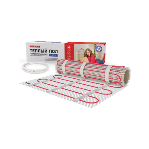 REXANT Classic Теплый пол (нагрев. мат) S=1м2 (0,5х2м) 150Вт 2-х жил. экран. шнур 1,5м RNX-1,0-150