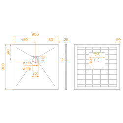 Душевой поддон квадрат STONE TRAY-G (900x900)