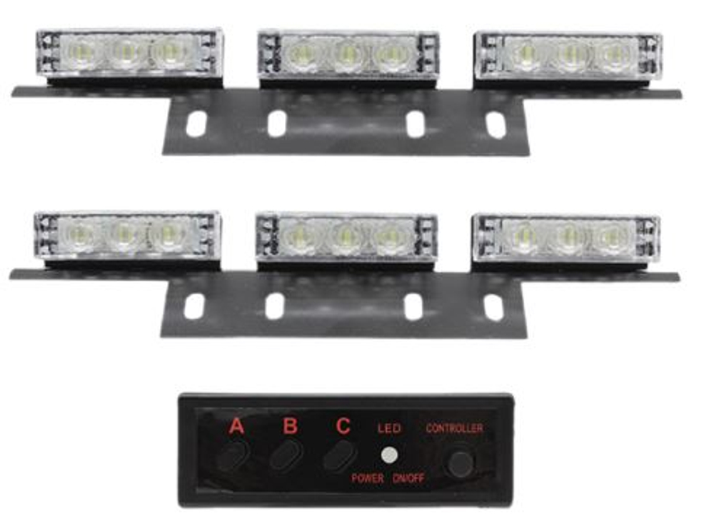 Мигалка-планка-стробоскоп Белый 12V (180*20*15) 2пласт*3строб+блок упр NST (HS-FX-51036-2 белый) к-т