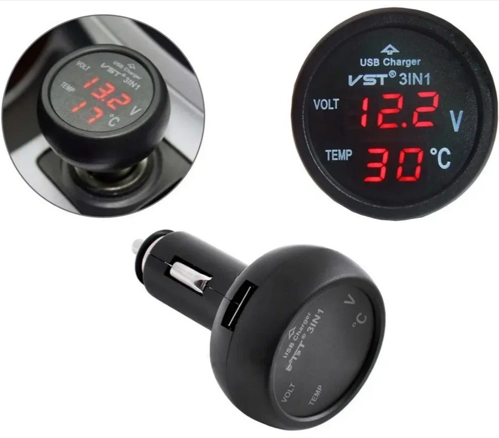 Авто термометр + вольтметр +З/У VST-706 (3-в-1) Red