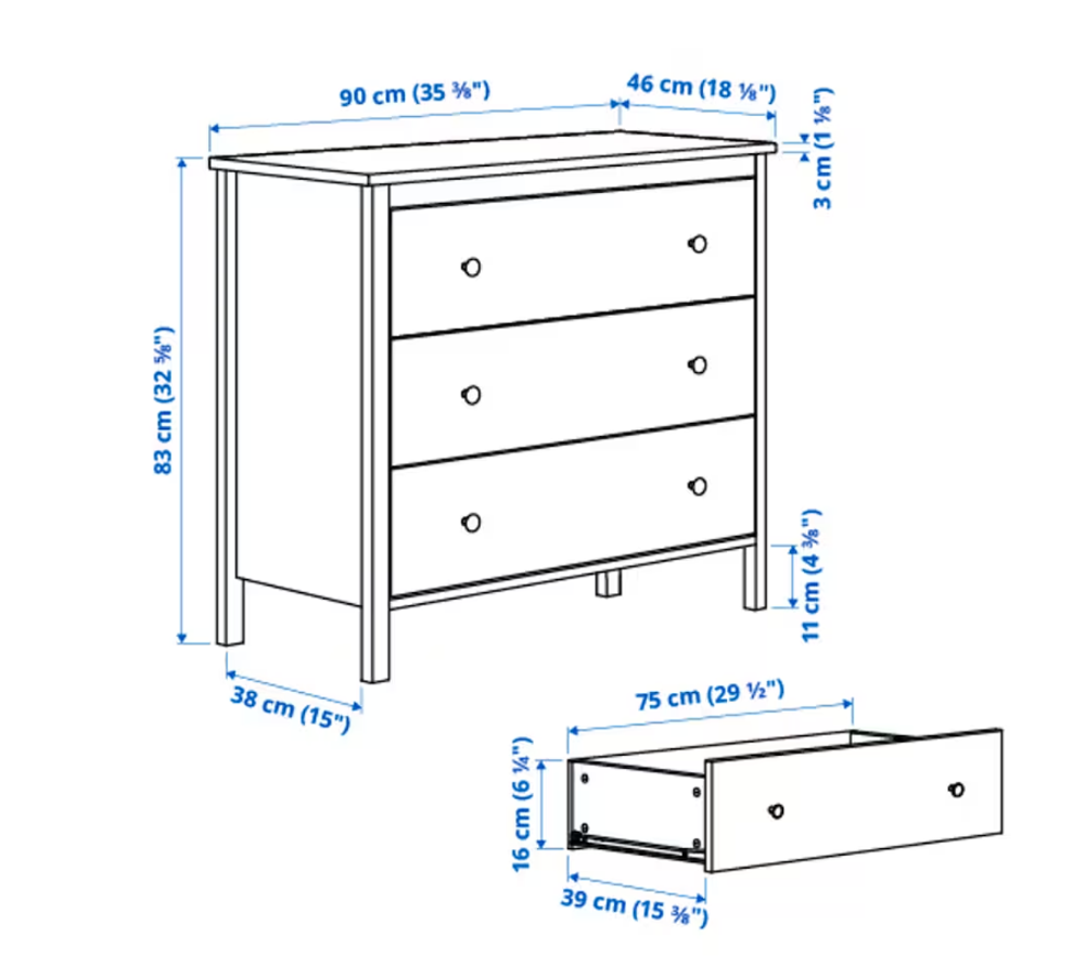 КОППАНГ KOPPANG Комод с 3 ящиками, белый, 90x83 см