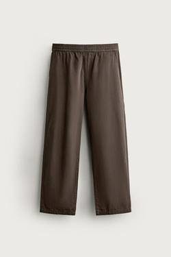 ZARA БРЮКИ RELAXED FIT В ЕЛОЧКУ, КОРИЧНЕВЫЙ