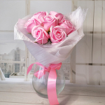 Букет мыльных роз, розовых в белом, 7 штук