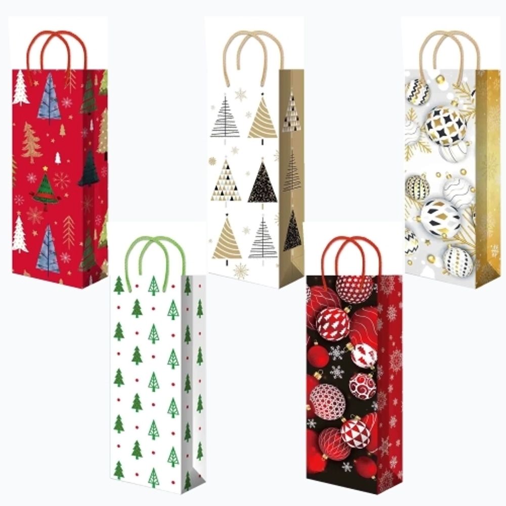 Подарочные пакеты бумажные 12х36+8см под бутылку (10/50шт)