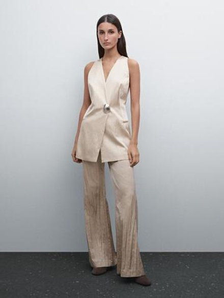 Massimo Dutti Атласные брюки-клеш, цвет шампанского