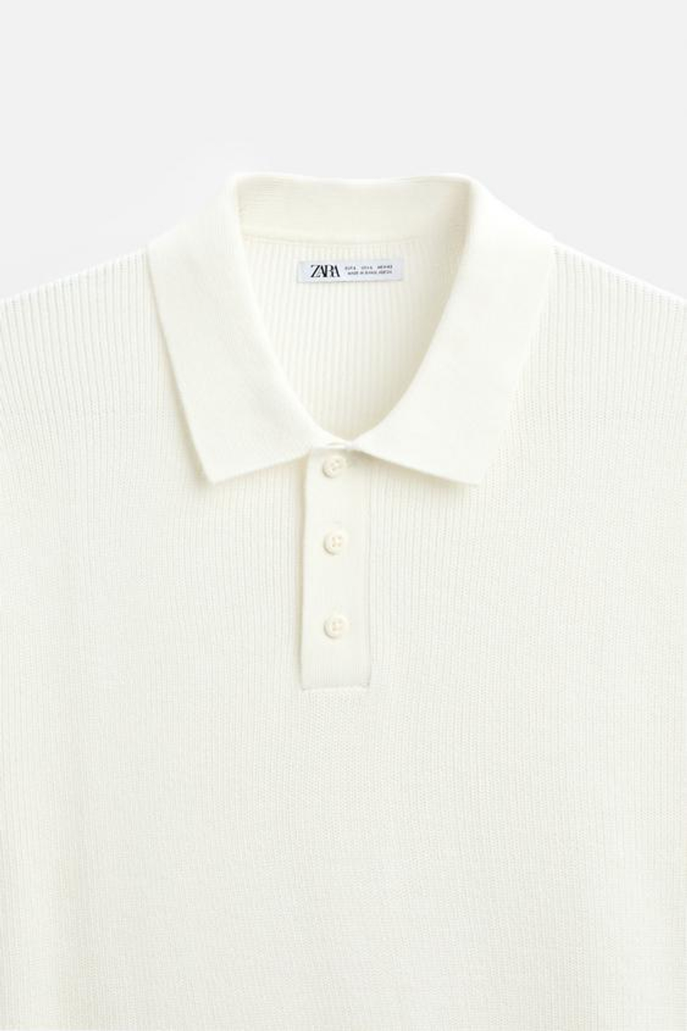 ZARA ПОЛО ИЗ РЕЛЬЕФНОГО ТРИКОТАЖА, ЖЕЛТОВАТО-БЕЛЫЙ