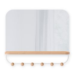 Зеркало с крючками для аксессуаров Estique, 46х41 см, белое/натуральное дерево