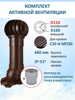 Турбодефлектор TD160, вент. выход утепленный высотой Н-500 с переходом D110, для кровельного профнастила 20мм