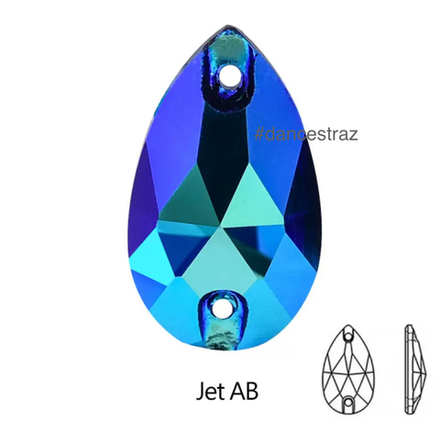 Стразы пришивные, Teardrop, Jet AB, 280AB, 16*25mm, (36 ea/pkg), 5A+, (F2)