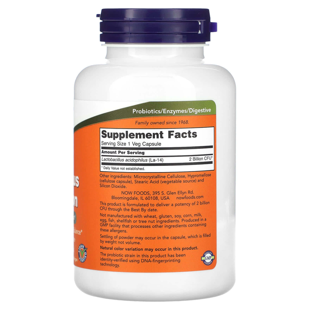 NOW Foods, Acidophilus Two Billion, 2 млрд КОЕ, 250 растительных капсул