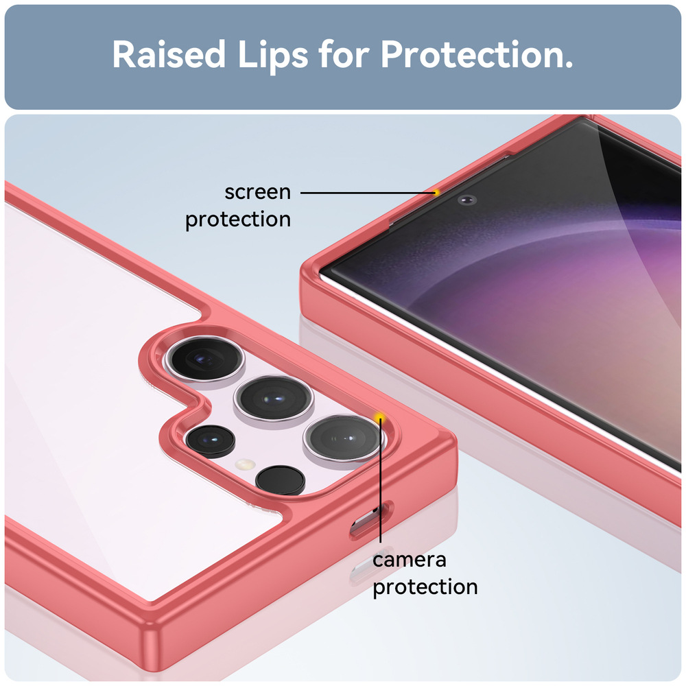 Противоударный чехол для смартфона Samsung Galaxy S24 Ultra, мягкие усиленные рамками красного цвета