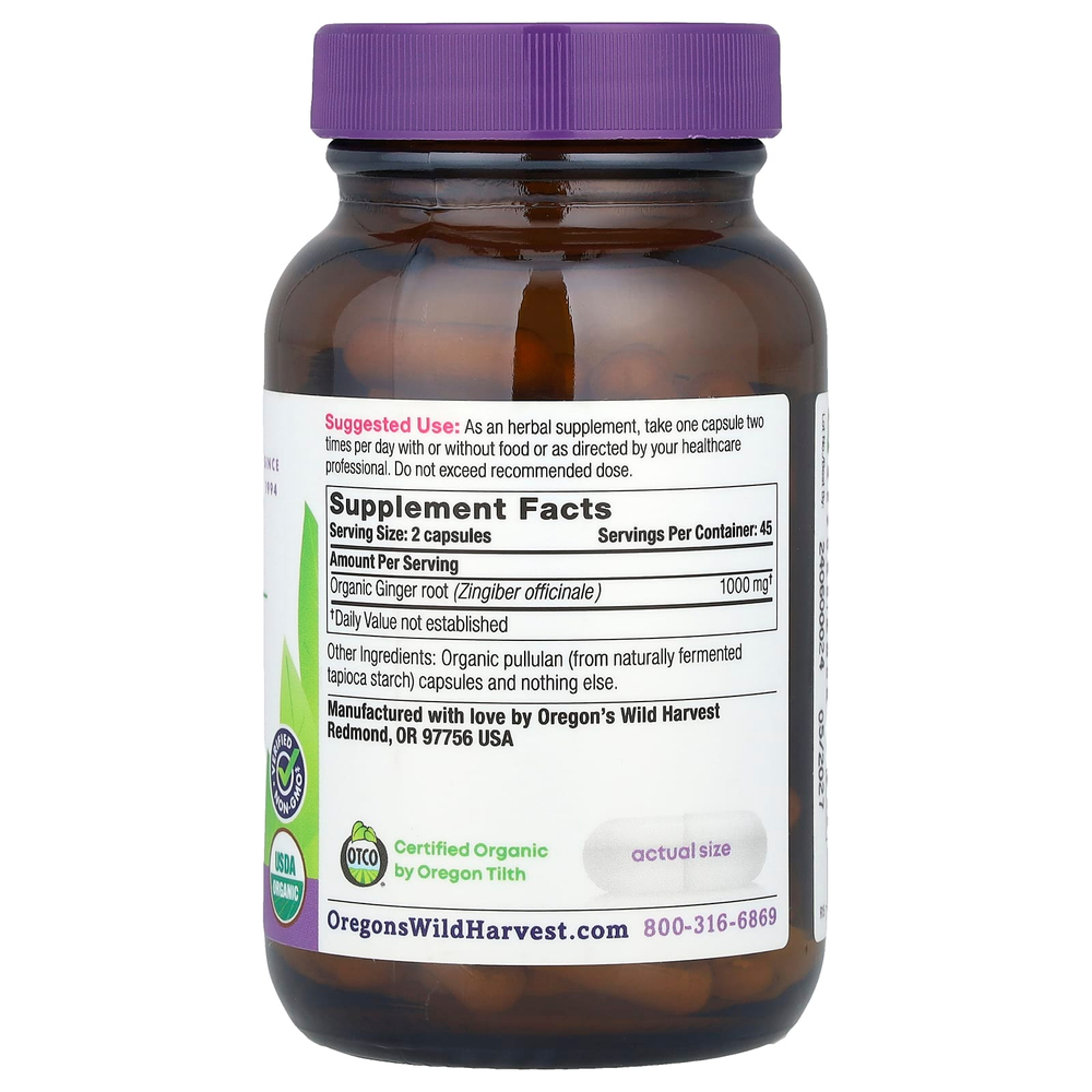 Oregon's Wild Harvest, Органический имбирь, 90 веганских капсул (500 мг на капсулу)