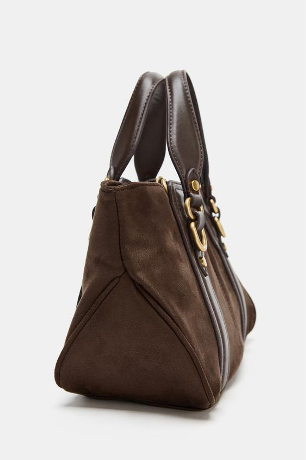 ZARA МИНИ-СУМКА-ШОПЕР С КОЛЬЦАМИ, КОРИЧНЕВЫЙ