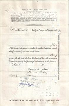 Акция American Cable & Radio Corporation 1942 США