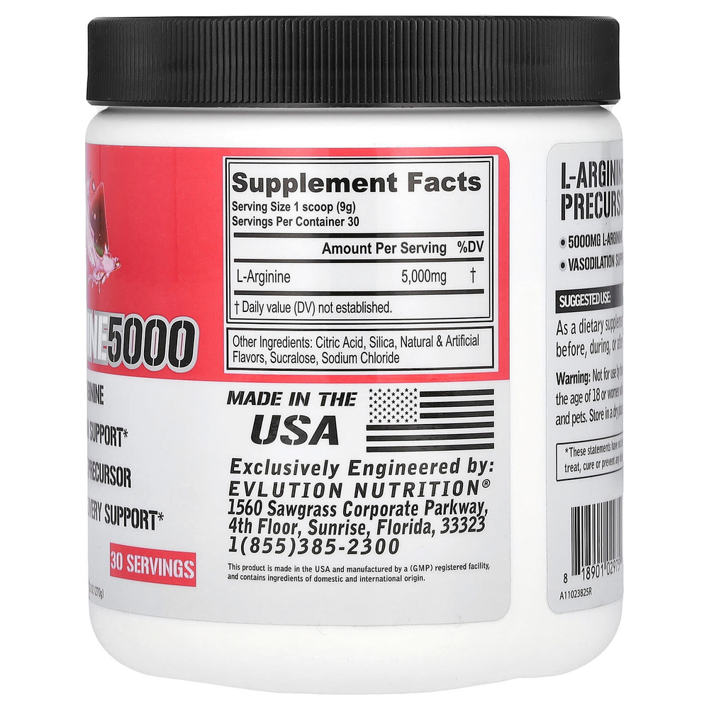 EVLution Nutrition, L-аргинин 5000, арбуз, 270 г (9,52 унции)