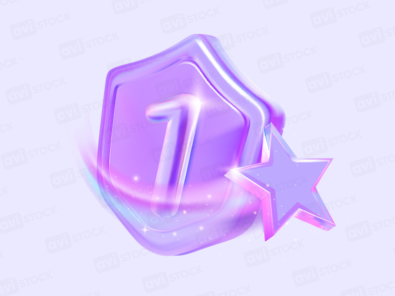 Щит №1 и звезда — 3D значок (PNG + EPS/AI)