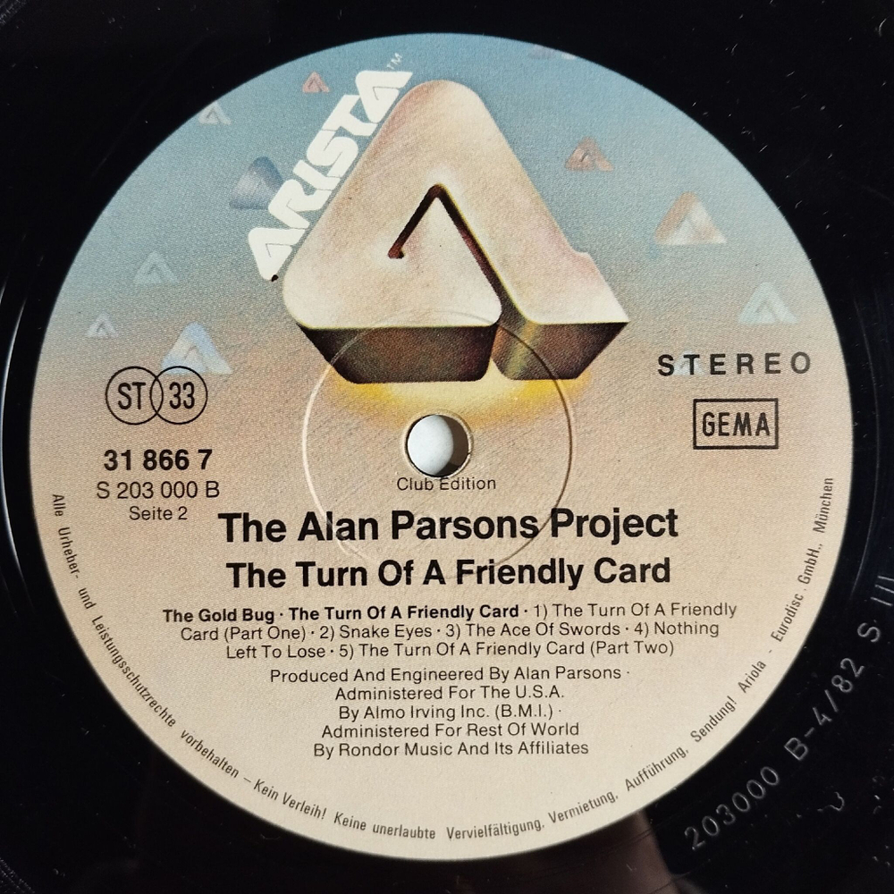 Винтажная виниловая пластинка LP The Alan Parsons Project The Turn Of A Friendly Card (Germany 1981) (Club Edition)