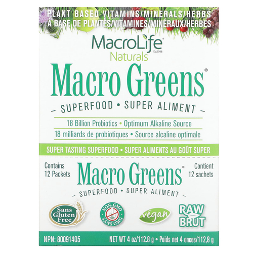 Macrolife Naturals, Macro Greens®, суперфуды, 12 пакетиков по 9,4 г (0,3 унции)