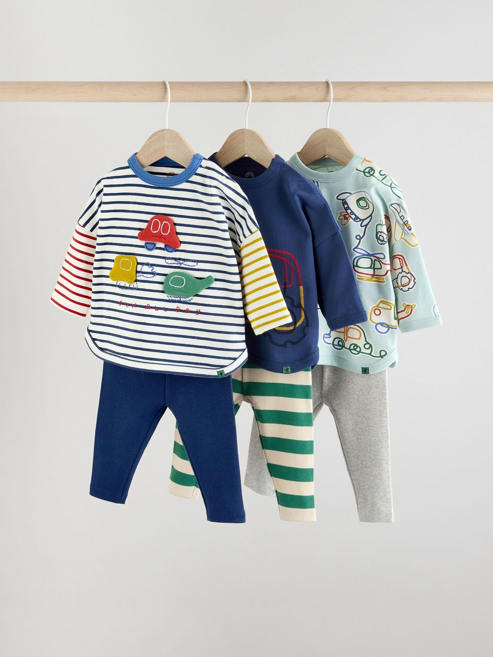 Лонгслив и легинсы в комплекте для малышей Next E48-114, 3 шт., Синий, Голубой, Серый