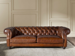 Диван Chester 3-местный из коньячно-коричневой кожи, модель 6228