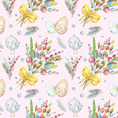 Нежный весенний паттерн с птичкой