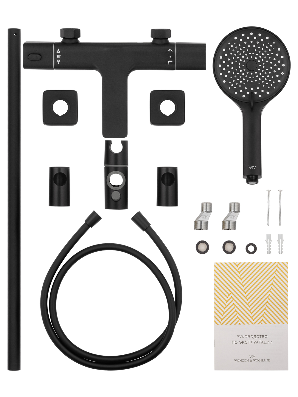 Смеситель для ванны с душем и термостатом WONZON & WOGHAND SOLID, Черный матовый (WW-C2011-A-MB)