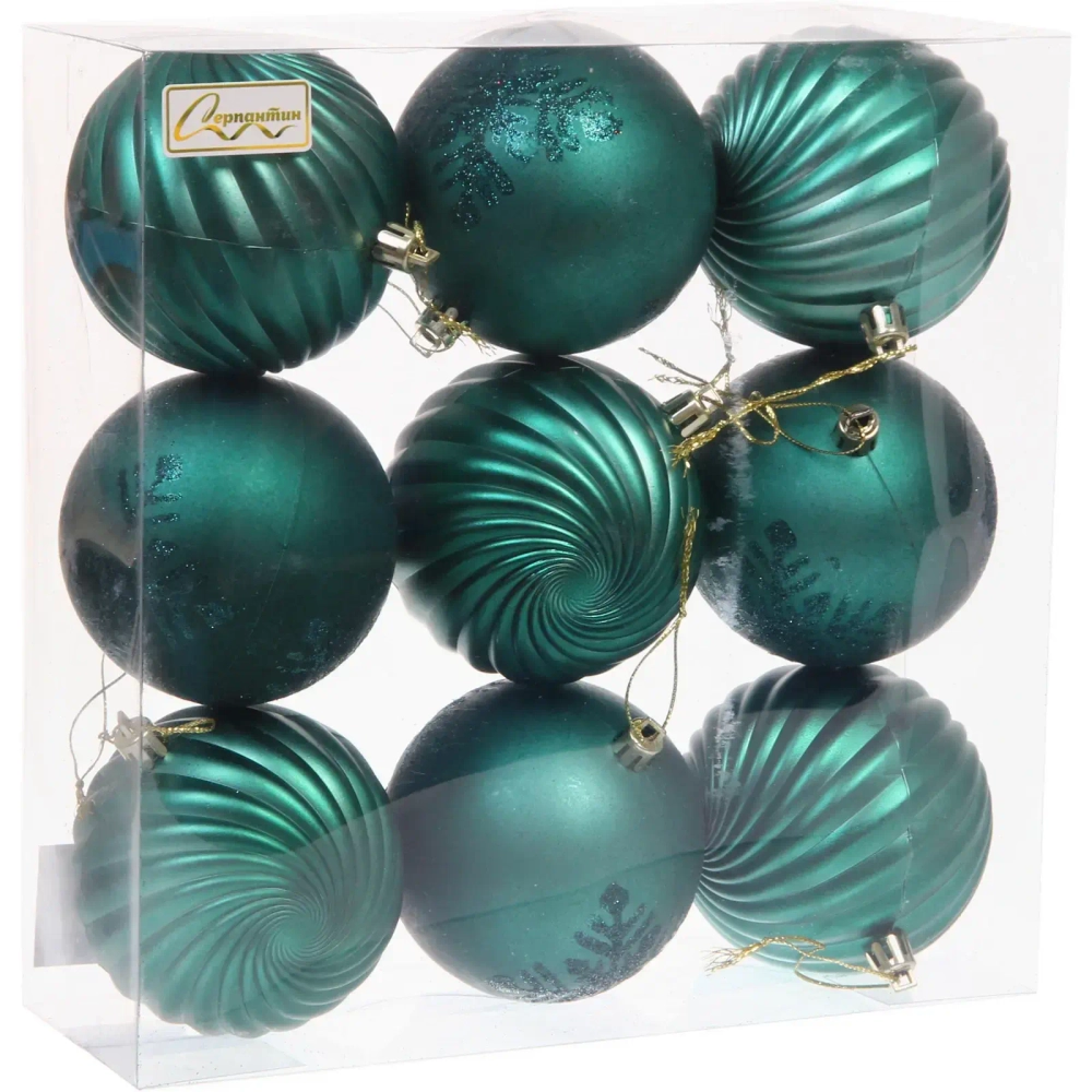 Новогодние шары «Изящные узоры» 8 см (набор 9 шт), Изумруд