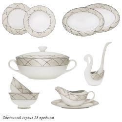 Lenardi 145-433 Обеденный сервиз 28пр. PANDORA CREAM в под.уп.(х2)Костяной фарфор