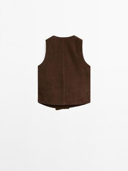 Massimo Dutti Короткий замшевый жилет с пуговицами, коричневый