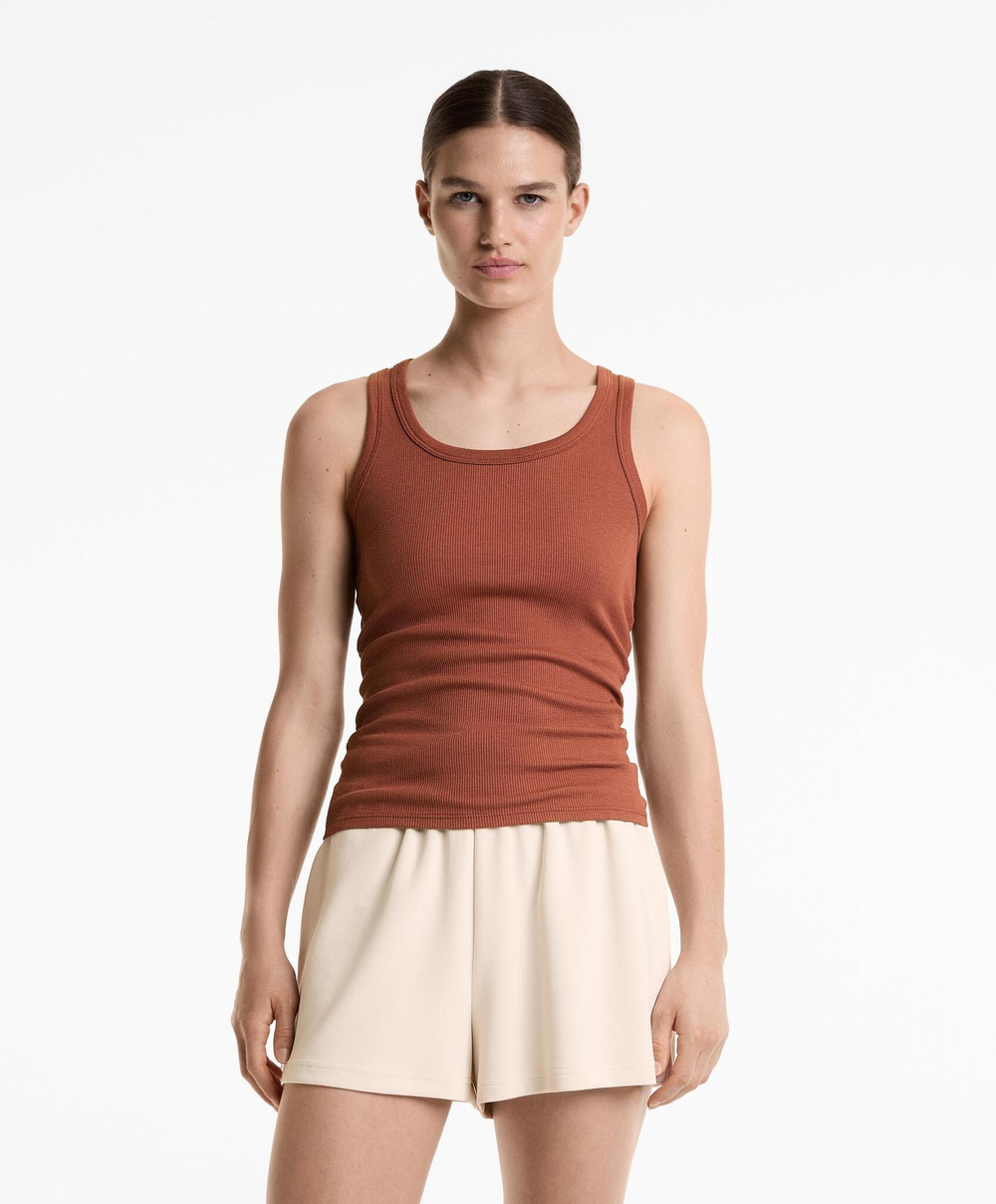 Oysho Топ без рукавов из хлопка и модала, черепичный