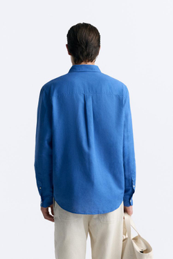 ZARA РУБАШКА ИЗ СМЕСОВОГО ЛЬНА, ЯРКО-СИНИЙ