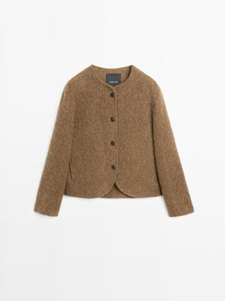 Massimo Dutti Кардиган из шерсти альпака с начесом, оливковый