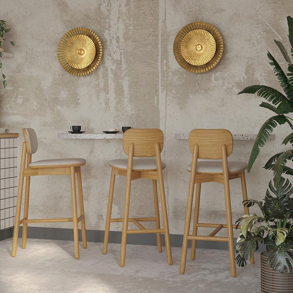 Стул барный с обивкой Saga, рогожка, бежевый