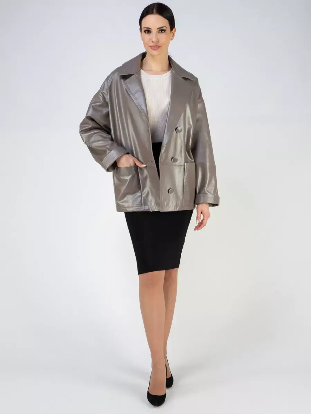 Кожаная куртка демисезонная оверсайз пиджак