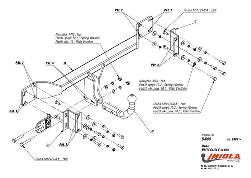 Фаркоп IMIOLA B.008 BMW 5-Series седан/универсал, исключая M5 2003-2010(паспорт и сертификат в комплекте)(без электрики)