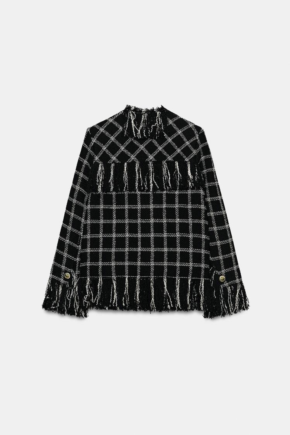 ZARA КУРТКА В КЛЕТКУ С БАХРОМОЙ — ZW COLLECTION, ЧЕРНЫЙ/БЕЛЫЙ