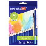 Карандаши художественные цветные акварельные BRAUBERG ART CLASSIC, 36 цветов, грифель 3,3 мм, 181531