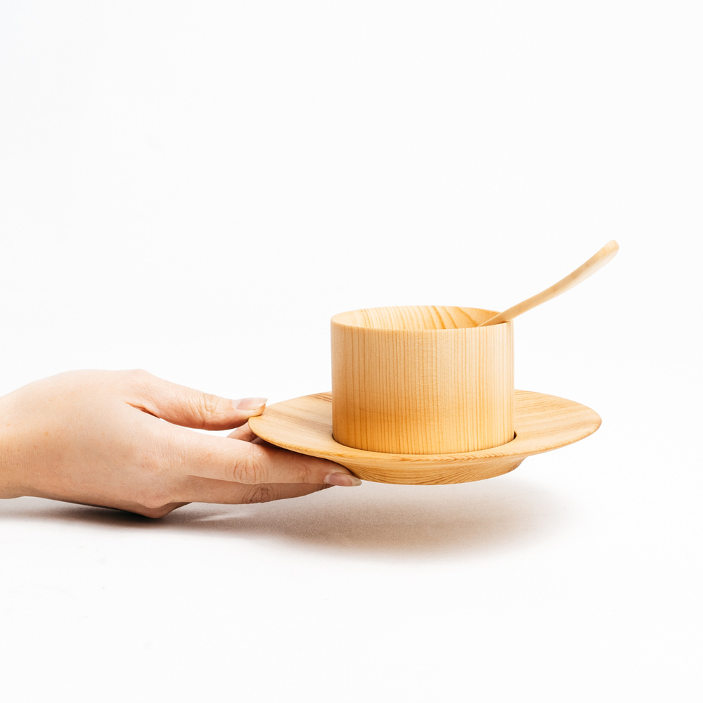 Деревянный набор чайная пара и ложка из сибирского кедра. NC19