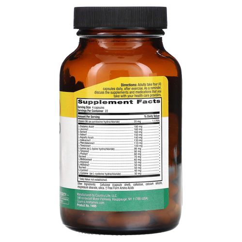 Country Life, Max-Amino Caps, аминокислоты с витамином B6, 90 вегетарианских капсул